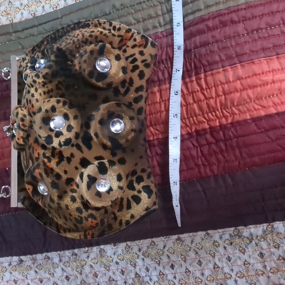 ANEMONE* lady octopus velvet leopard molded bag w silvertone hardware snap top - Picture 10 of 15